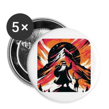 Père Noël avec des rennes dans les montagnes - Lot de 5 grands badges (56 mm) - blanc - Devant