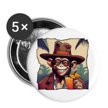 Affe mit Cocktail! - Buttons groß 56 mm (5er Pack) - Weiß - Vorne