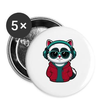 Cool Cat with Hoodie and Glasses Design - Buttons large 2.2''/56 mm (5-pack) - white - Front