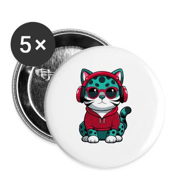Australische Gefleckte Nebelkatze Rasse Karikatur Kawaii - Buttons groß 56 mm (5er Pack) - Weiß - Vorne