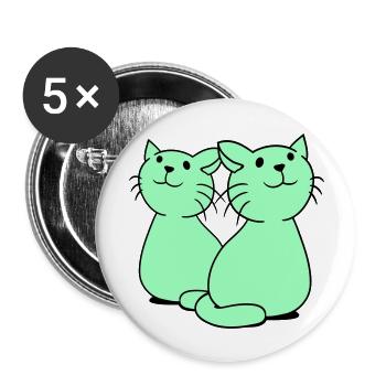 Deux chats heureux 2 amis Couple Équipe Couple - Lot de 5 grands badges (56 mm) - blanc - Devant