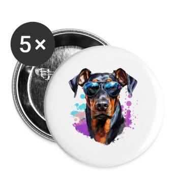 Doberman with sunglasses - Buttons large 2.2''/56 mm (5-pack) - white - Front