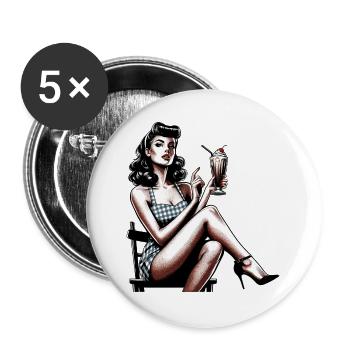 Rockabilly milkshake retro vintage gift - Buttons large 2.2''/56 mm (5-pack) - white - Front