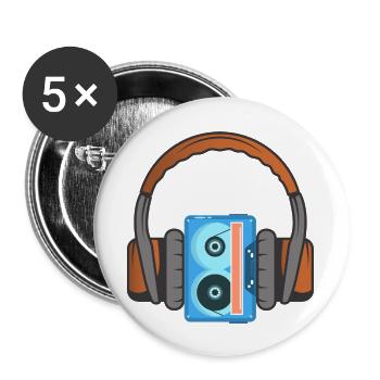 Headphones and audio cassette - Buttons large 2.2''/56 mm (5-pack) - white - Front