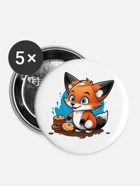 Kleiner Fuchs mit Schoko Keksen - Buttons groß 56 mm (5er Pack) - Weiß