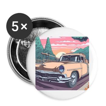 classic car road trip - Buttons large 2.2''/56 mm (5-pack) - white - Front