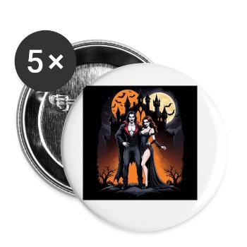 Vampire Paar Halloween Kürbis Fledermaus Kostüm - Buttons groß 56 mm (5er Pack) - Weiß - Vorne