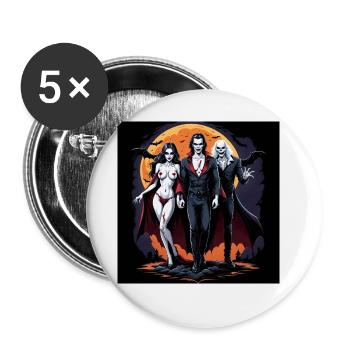 Vampire Paar Halloween Kürbis Fledermaus Kostüm - Buttons groß 56 mm (5er Pack) - Weiß - Vorne