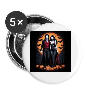 Vampire Paar Halloween Kürbis Fledermaus Kostüm - Buttons groß 56 mm (5er Pack) - Weiß - Vorne
