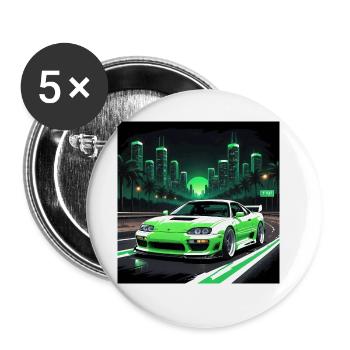 JDM Sportcar Tuning Driftcar Auto Geschenk PS - Buttons groß 56 mm (5er Pack) - Weiß - Vorne
