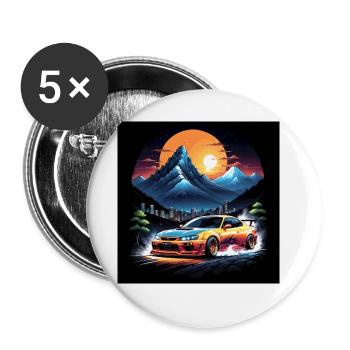 JDM Sportcar Tuning Driftcar Auto Geschenk PS - Buttons groß 56 mm (5er Pack) - Weiß - Vorne