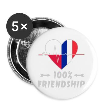 Polen und Frankreich 100% Freundschaft - Buttons groß 56 mm (5er Pack) - Weiß - Vorne