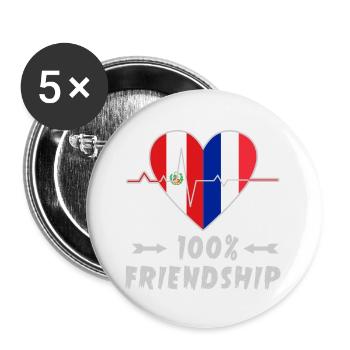 Peru und Frankreich 100% Freundschaft - Buttons groß 56 mm (5er Pack) - Weiß - Vorne