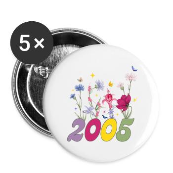 Year of birth 2005 wildflowers - Buttons large 2.2''/56 mm (5-pack) - white - Front