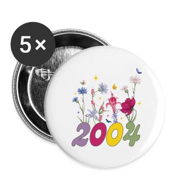 Geburtsjahr 2004 Wildblumen - Buttons groß 56 mm (5er Pack) - Weiß - Vorne