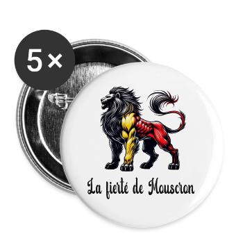 Motif du drapeau lion de Mouscron - Lot de 5 grands badges (56 mm) - blanc - Devant