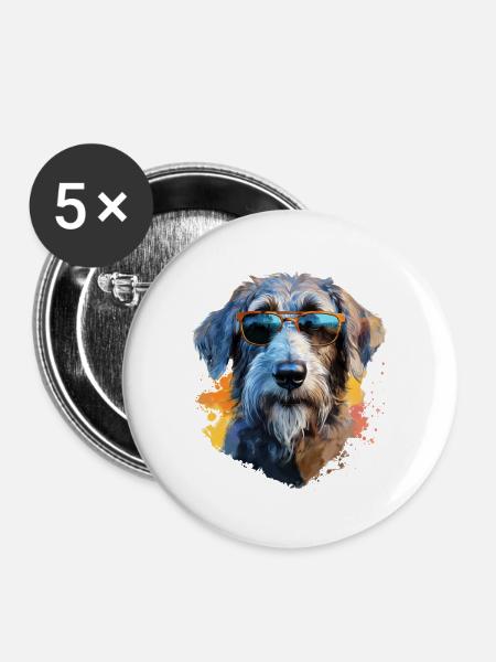 Wolfshund mit Sonnenbrille - Buttons groß 56 mm (5er Pack) - Weiß