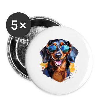 Dachshund with sunglasses - Buttons large 2.2''/56 mm (5-pack) - white - Front