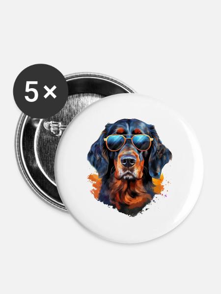 Gordon Setter mit Sonnenbrille - Buttons groß 56 mm (5er Pack) - Weiß