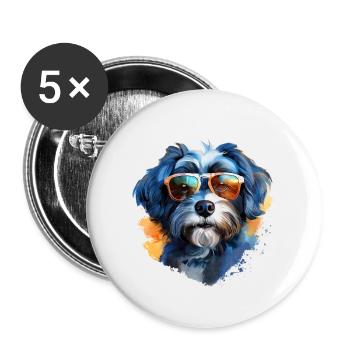 Bolonka Zwetna mit Sonnenbrille - Buttons groß 56 mm (5er Pack) - Weiß - Vorne