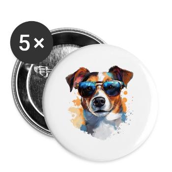 Jack Russel mit Sonnenbrille - Buttons groß 56 mm (5er Pack) - Weiß - Vorne