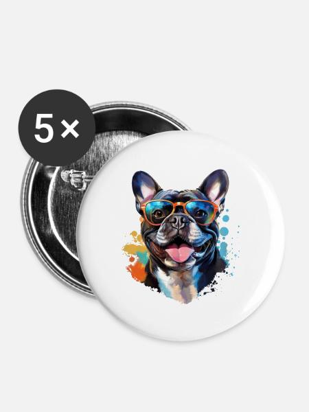 Frenchie mit Sonnenbrille - Buttons groß 56 mm (5er Pack) - Weiß