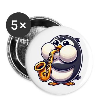 Penguin Saxophone Classical Music Thick Cheeks - Buttons large 2.2''/56 mm (5-pack) - white - Front