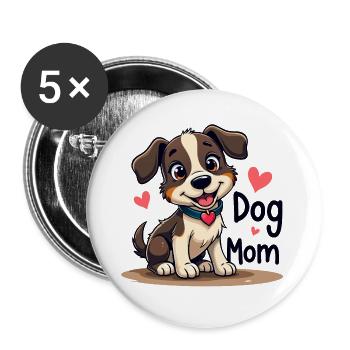 DOG MOM - Buttons large 2.2''/56 mm (5-pack) - white - Front