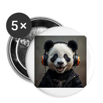 Lächelnder Panda beim Musikhören - Buttons groß 56 mm (5er Pack) - Weiß - Vorne