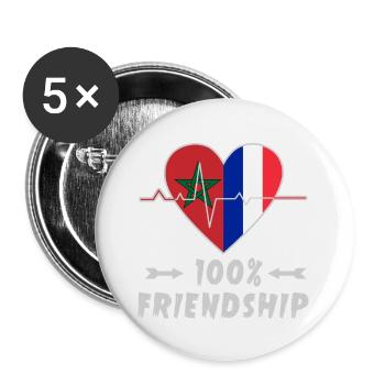 Morocco and France 100% friendship - Buttons large 2.2''/56 mm (5-pack) - white - Front