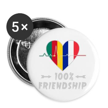 Kamerun und Frankreich 100% Freundschaft - Buttons groß 56 mm (5er Pack) - Weiß - Vorne