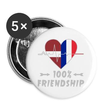 Lettland und Frankreich 100% Freundschaft - Buttons groß 56 mm (5er Pack) - Weiß - Vorne