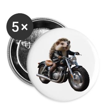 Hérisson motard - Lot de 5 grands badges (56 mm) - blanc - Devant