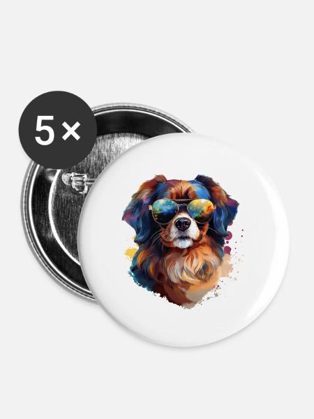 Tibet Spaniel mit Sonnenbrille - Buttons groß 56 mm (5er Pack) - Weiß