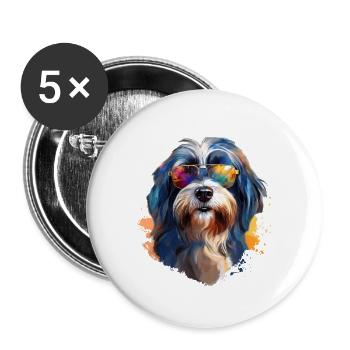Tibetan Terrier with Sunglasses - Buttons large 2.2''/56 mm (5-pack) - white - Front