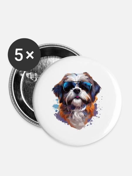 Shi Tsu mit Sonnenbrille - Buttons groß 56 mm (5er Pack) - Weiß
