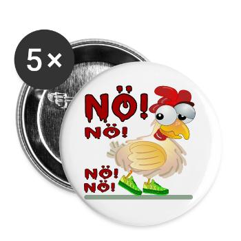 NÖ NEIN SAGEN - HÜHNER HÜHNERSTALL - Buttons groß 56 mm (5er Pack) - Weiß - Vorne