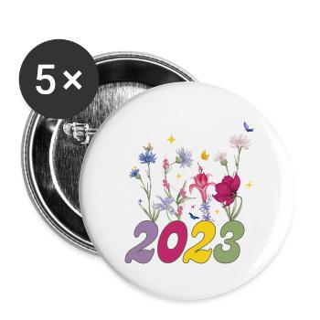Year of birth 2023 wildflowers - Buttons large 2.2''/56 mm (5-pack) - white - Front