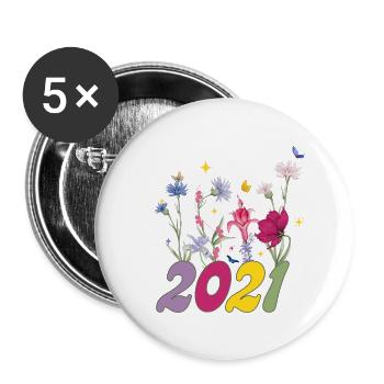 Année de naissance 2021 fleurs sauvages - Lot de 5 grands badges (56 mm) - blanc - Devant