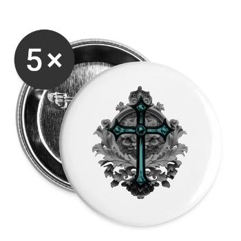 Grabstein-Ornament, Kreuze, gothic design - Buttons groß 56 mm (5er Pack) - Weiß - Vorne