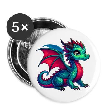 Drache - Buttons groß 56 mm (5er Pack) - Weiß - Vorne