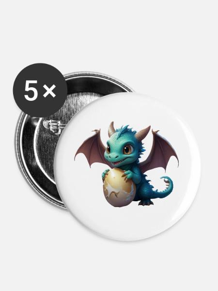 Kleiner Drachenjunge und sein Ei - Buttons groß 56 mm (5er Pack) - Weiß
