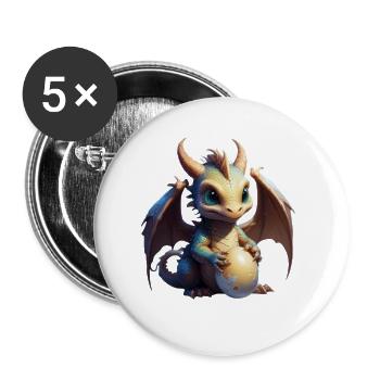 Drachenjunges mit goldenem Ei - Buttons groß 56 mm (5er Pack) - Weiß - Vorne