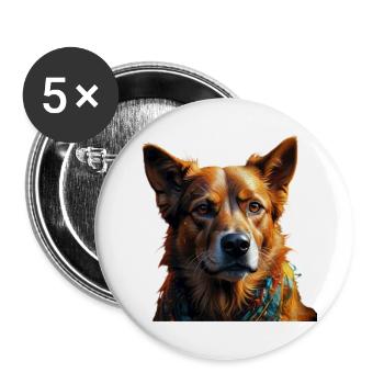 Buntes Hundeporträt Schal - Buttons groß 56 mm (5er Pack) - Weiß - Vorne
