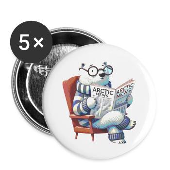 Eisbär liest Zeitung - Buttons groß 56 mm (5er Pack) - Weiß - Vorne