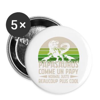 Papysaurus wie ein normaler Opa Opa - Buttons groß 56 mm (5er Pack) - Weiß - Vorne