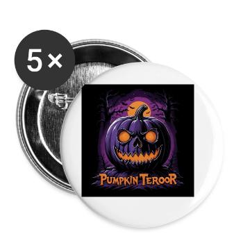 Halloween Kürbis Retro 90s Kostüm Gruselig - Buttons groß 56 mm (5er Pack) - Weiß - Vorne