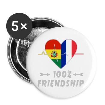 Bolivia and France 100% friendship - Buttons large 2.2''/56 mm (5-pack) - white - Front