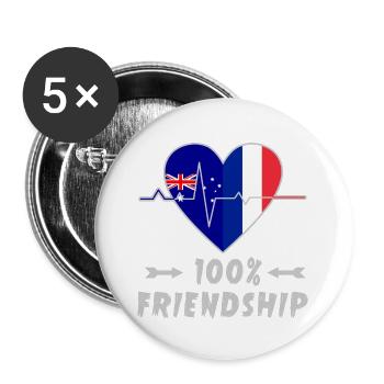 Australien und Frankreich 100% Freundschaft - Buttons groß 56 mm (5er Pack) - Weiß - Vorne