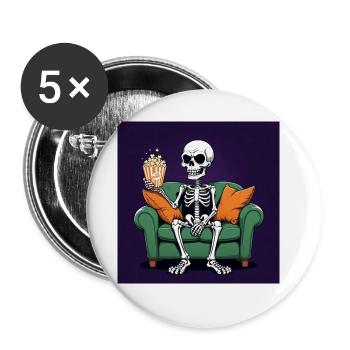 Squelette Coach Popcorn Halloween Cadeau Drôle - Lot de 5 grands badges (56 mm) - blanc - Devant